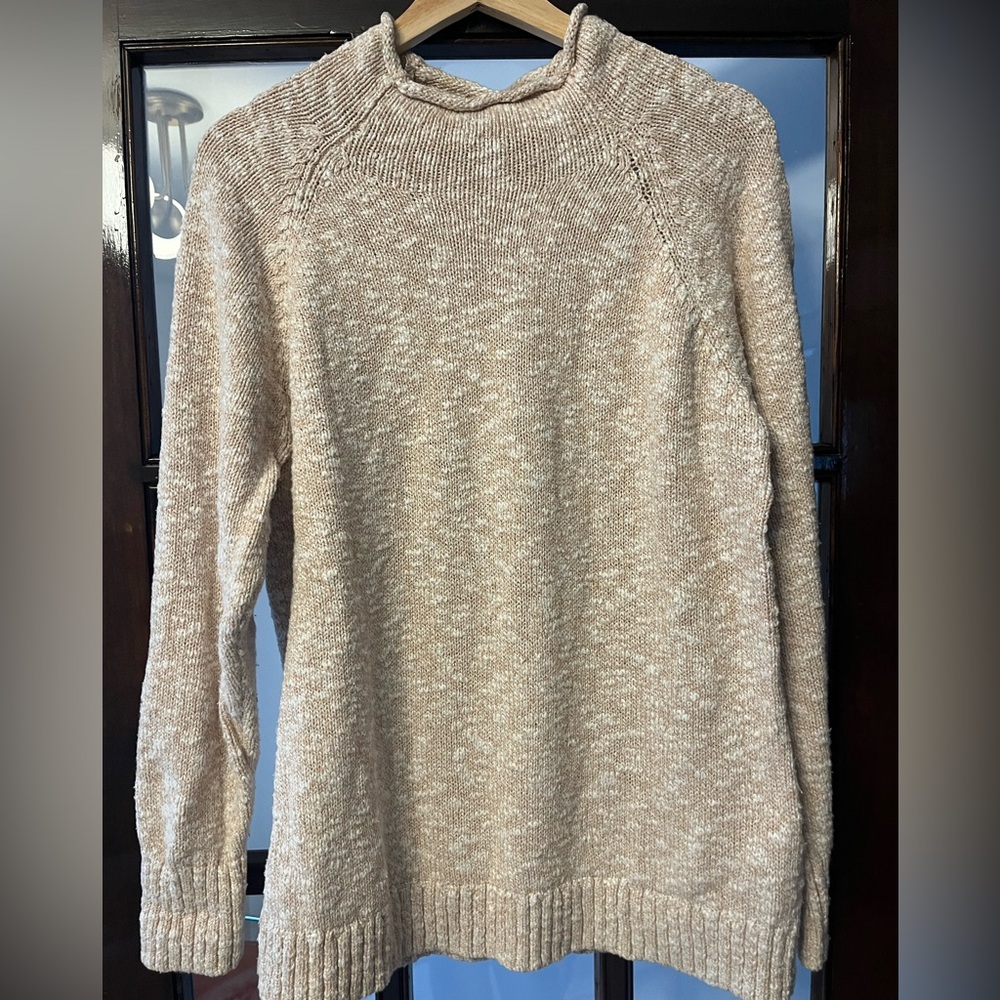 L.L. Bean Women's Beige/Light Ping Cowl Neck Ragg Sweater